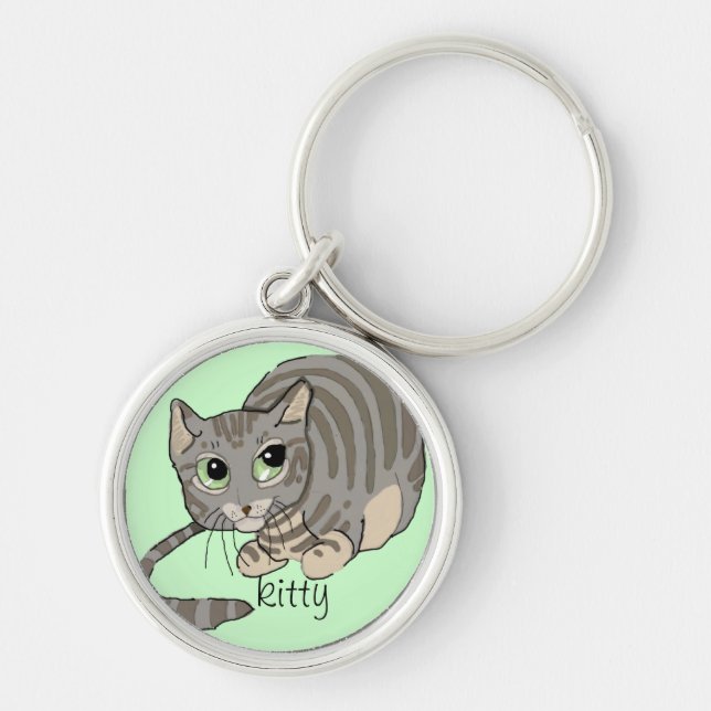 Good Kitty Grey Tiger Cat~keychain Key Ring (Front)