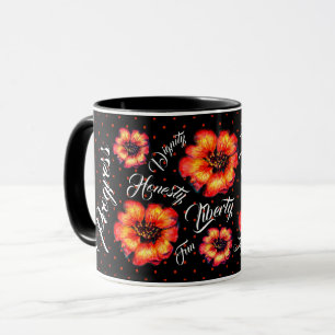 Good Life Values Scarlet Flowers & Dots on black Mug