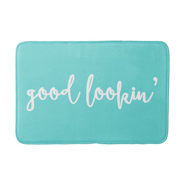 Good Lookin' Calligraphy Blue Bath Mat (Front)