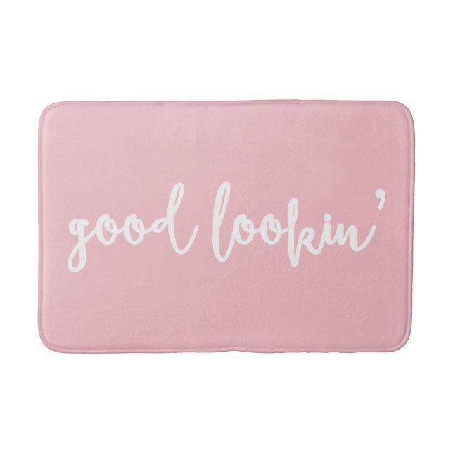 Good Lookin' Calligraphy | Light Pink Bath Mat (Front)