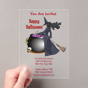 Good Looking Witch and the Cauldron Halloween Acrylic Invitations