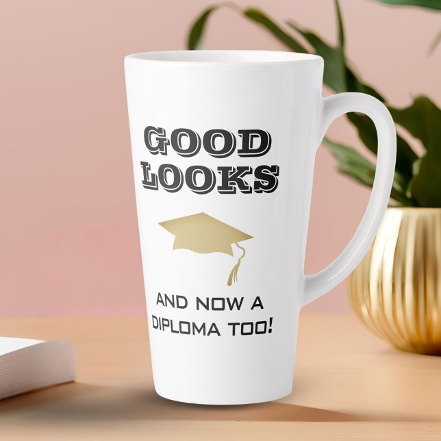 Good Looks and Now Diploma Too Funny Graduation Latte Mug (Creator Uploaded)