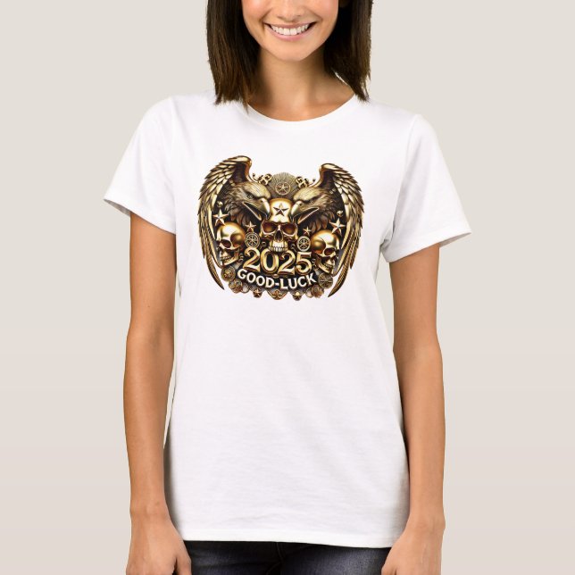 Good Luck 2025 Double Eagle Totenkopf Gold T-Shirt (Front)