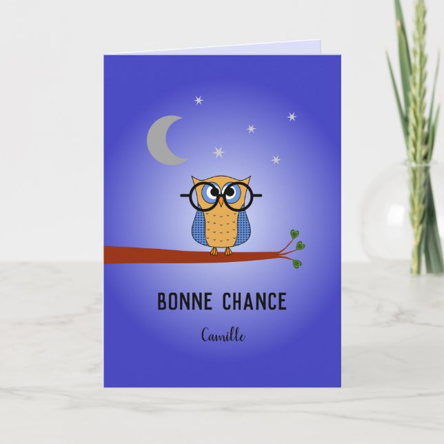 Good luck academic french owl personalised card (Front)