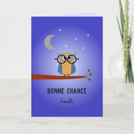 Good luck academic french owl personalised card