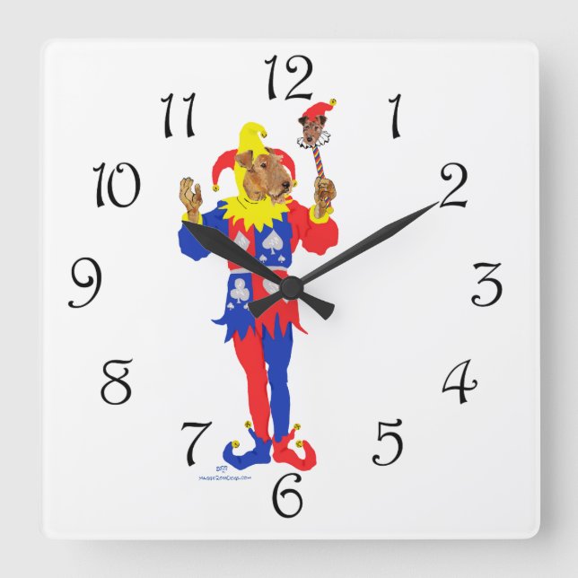 Good Luck Airedale Terrier Square Wall Clock (Front)