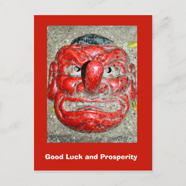 Good Luck and Prosperity, Red nose mask Postcard (Front)