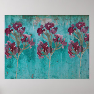 Good Luck Beautiful Three Maroon Flowers on Blue Poster