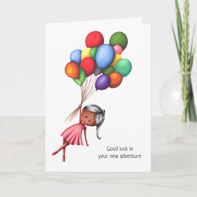 Good Luck Black Girl with Balloons Card (Front)