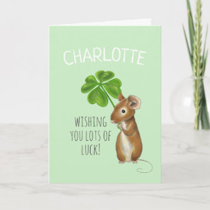 Good Luck Card, Sweet Mouse and Four Leaf Clover Card