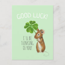 Good Luck Card, Sweet Mouse and Four Leaf Clover