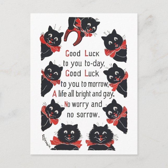 Good Luck Cats, Louis Wain Postcard (Front)