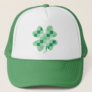 Good Luck Charm Chequered Four Leaf Clover Trucker Hat