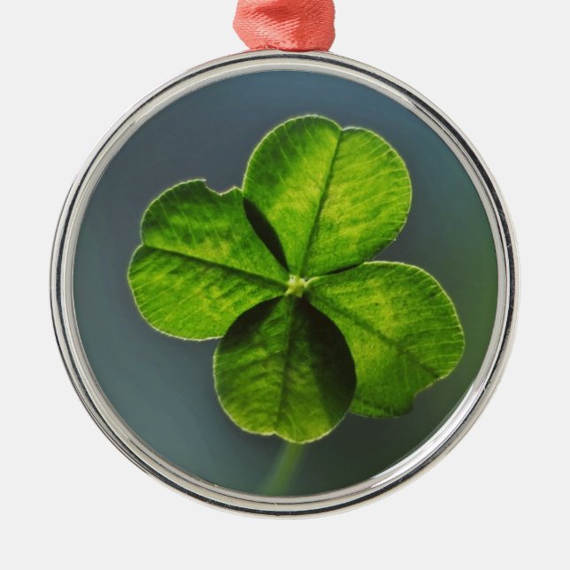 Good Luck Charm Green Four Leaf Clover Metal Tree Decoration (Front)