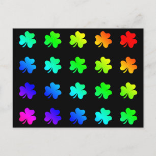 Good Luck Clover Leaves Colourful Rainbow Colours Postcard