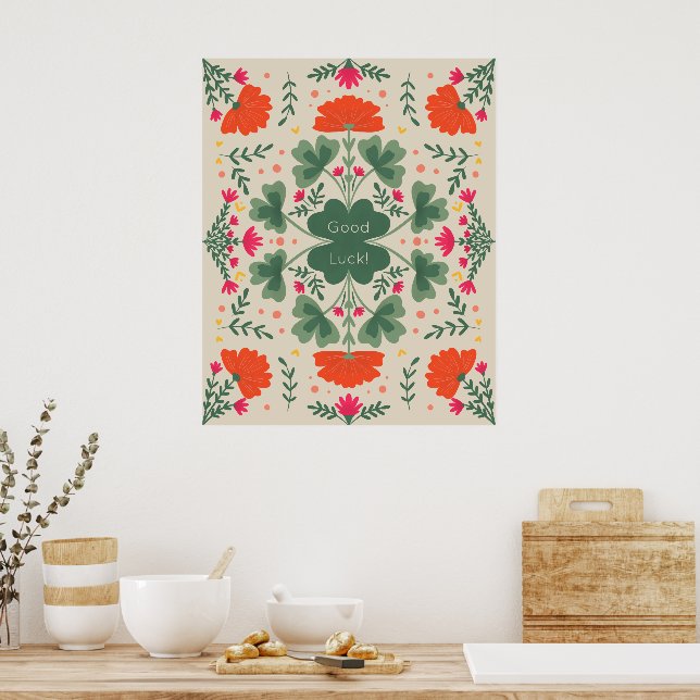 Good luck clovers and flowers  poster (Kitchen)