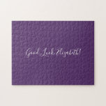 Good Luck Custom Name Script on Solid Purple Funny Jigsaw Puzzle<br><div class="desc">Solid purple jigsaw puzzle features "Good Luck,  [NAME]" in a white script font in the center. Personalize the funny text in the sidebar. Makes a great custom gift for someone who loves a difficult challenge. 

Copyright ©Claire E. Skinner. All rights reserved.</div>