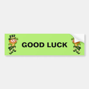 Good luck cute leprechauns & shamrocks on green bumper sticker