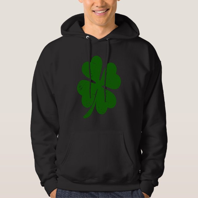 Good Luck Distressed Irish Four Leaf C St Patricks Hoodie (Front)