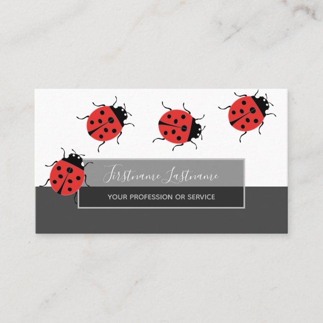 Good luck dotted ladybugs elegant grey rectangle b business card (Front)