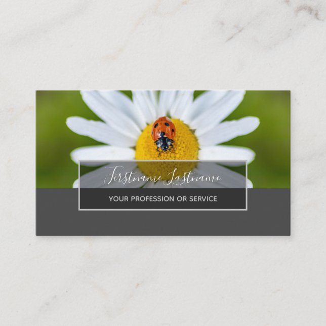 Good luck dotted ladybugs elegant grey rectangle business card (Front)
