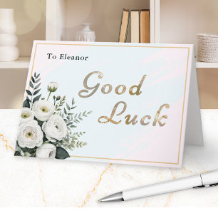 Good Luck Elegant Pastel Pink Blue Floral Card