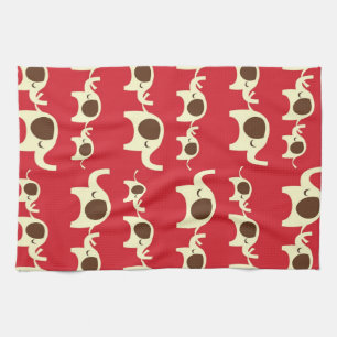 Good luck elephants cherry red cute nature pattern tea towel