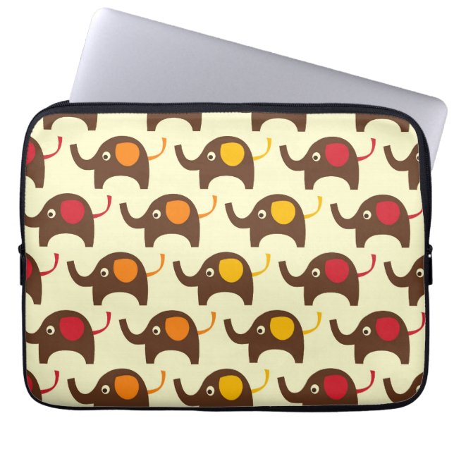 Good luck elephants kawaii cute nature pattern tan laptop sleeve (Front)