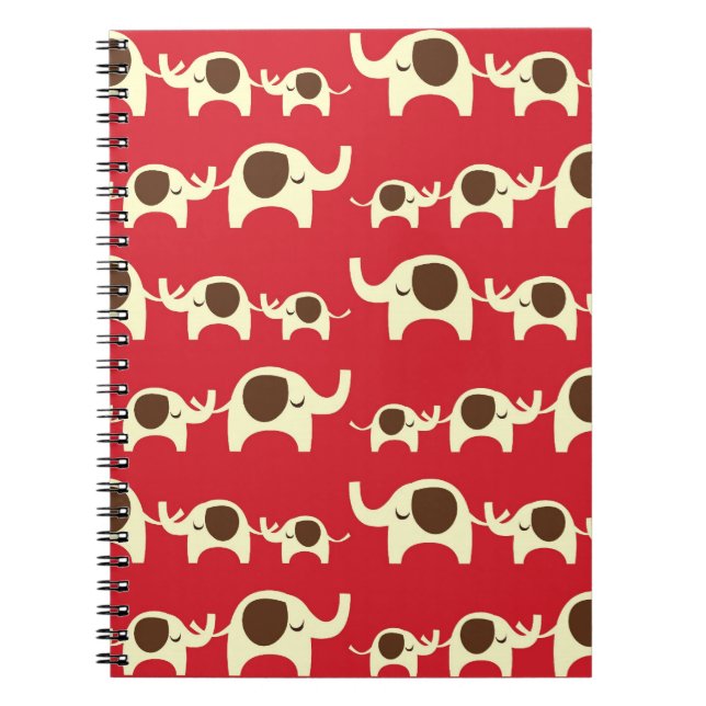Good luck elephants preppy red cute nature pattern notebook (Front)