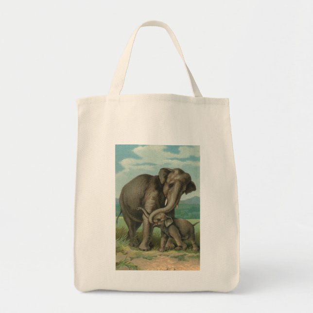 Good luck elephants vintage book illustration tote bag (Front)
