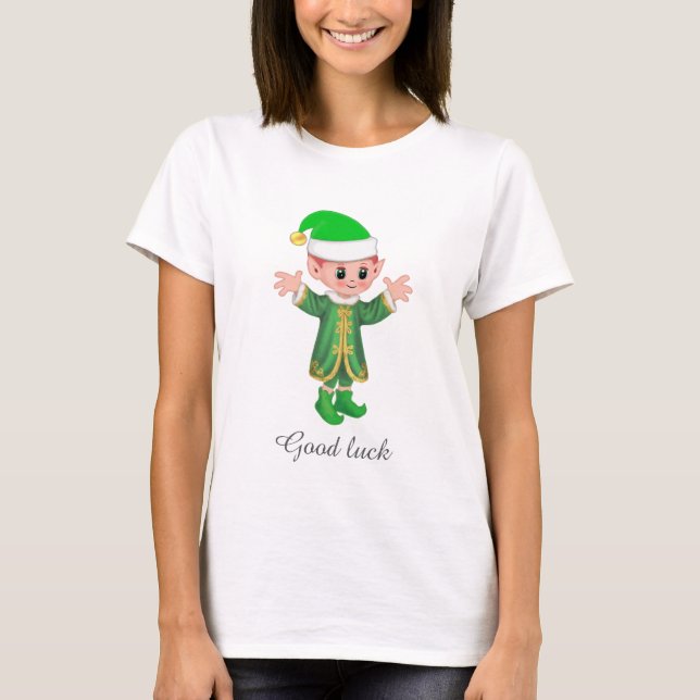 Good Luck Elf & Script T-Shirt (Front)