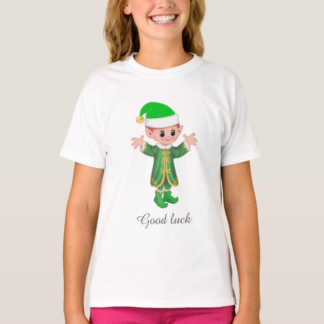 Good Luck Elf & Script T-Shirt (Front)