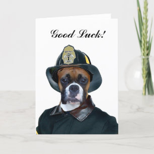 Good Luck Fireman Boxer Dog Card