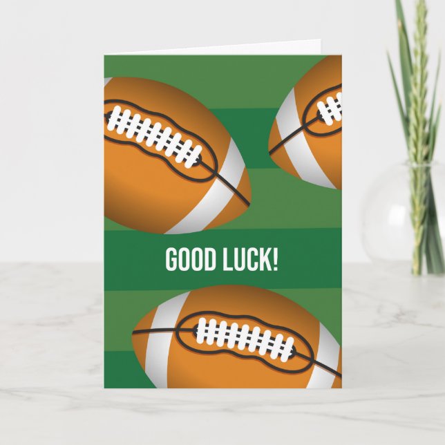 Good Luck Football with Green Field and Balls Card (Front)