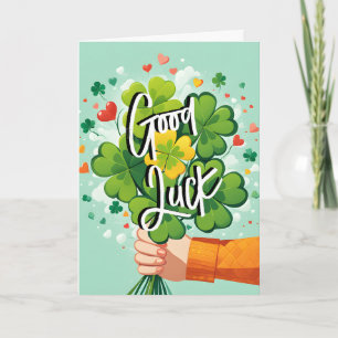 good luck four leaf clover bouquet of flowers  card