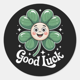 Good Luck Four Leaf Clover Classic Round Sticker