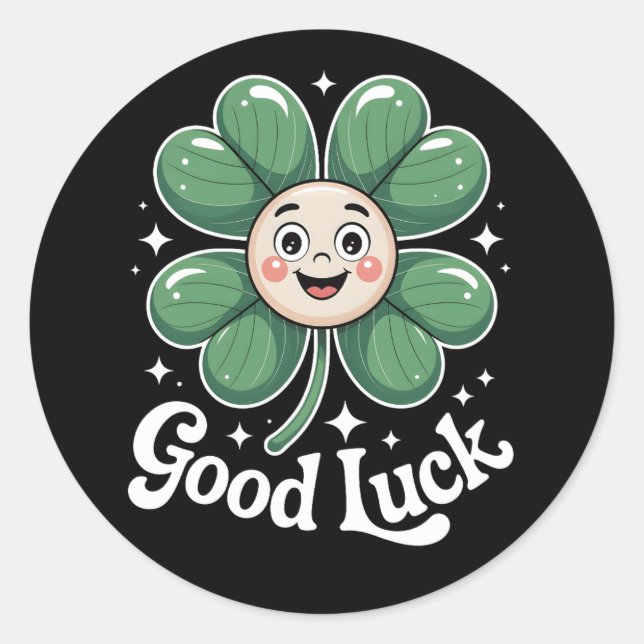 Good Luck Four Leaf Clover Classic Round Sticker (Front)