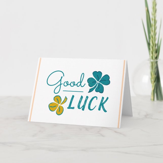 Good Luck Four Leaf Clover Shamrock Holiday Card (Front)