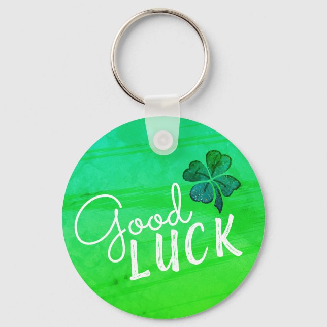 Good Luck Four Leaf Clover Shamrock Key Ring (Front)