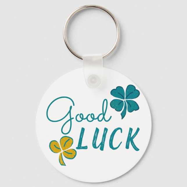 Good Luck Four Leaf Clover Shamrock Key Ring (Front)