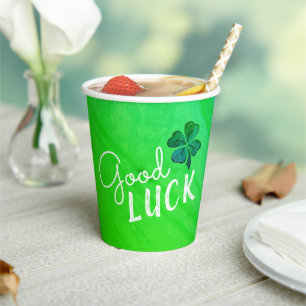 Good Luck Four Leaf Clover Shamrock  Paper Cups