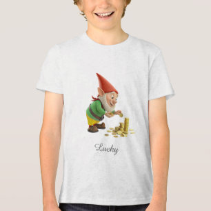 Good Luck Gnome with Gold Coins and Script Tri-Blend Shirt