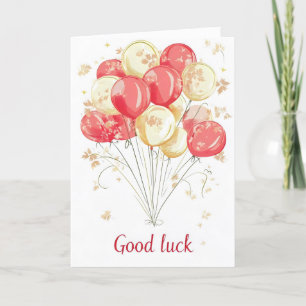 Good Luck Gold Red Balloons Holiday Card