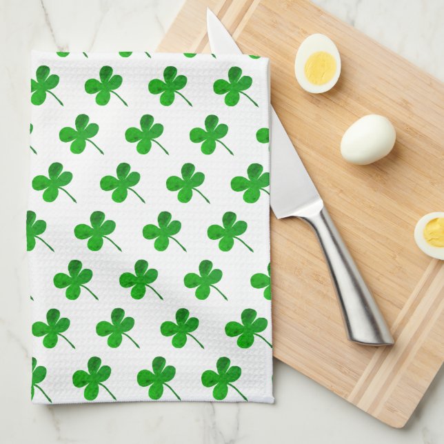 Good Luck Green Lucky 4 Leaves Shamrocks Clover Ki Tea Towel (Quarter Fold)