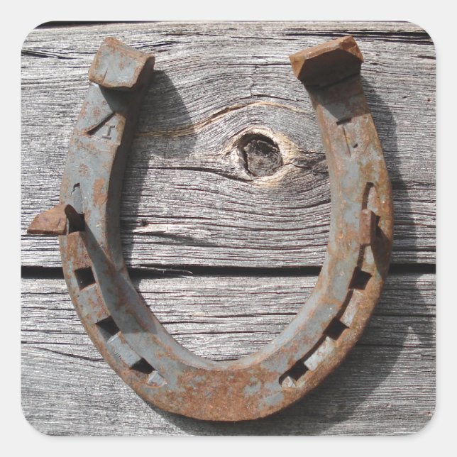 Good Luck Horseshoe on Wooden Fence Stickers (Front)