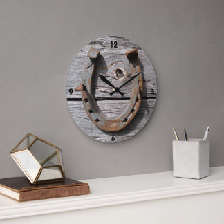 Good Luck Horseshoe on Wooden Fence Wall Clock