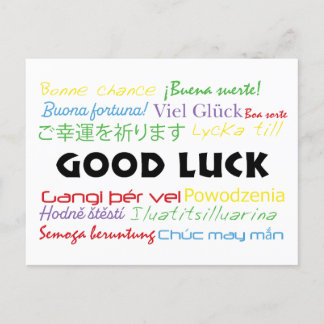 Good Luck in Many Languages Colourful Postcard