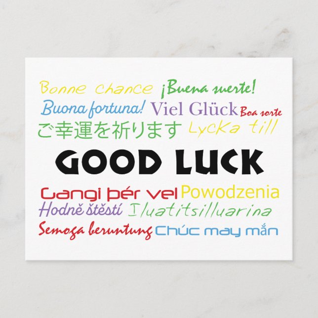 Good Luck in Many Languages Colourful Postcard (Front)
