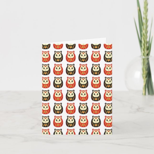 Good Luck Kawaii Style Daruma Card (Front)