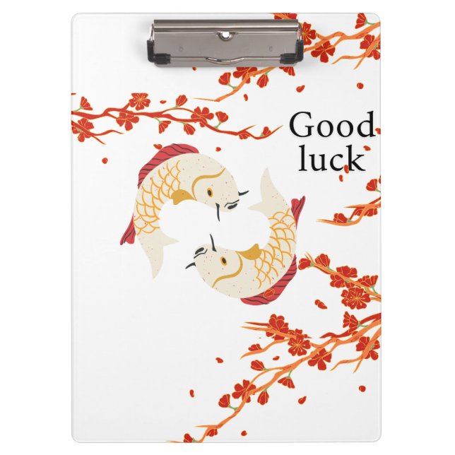 Good Luck Koi Fish with Sakura | Elegant Japanese  Clipboard (Front)